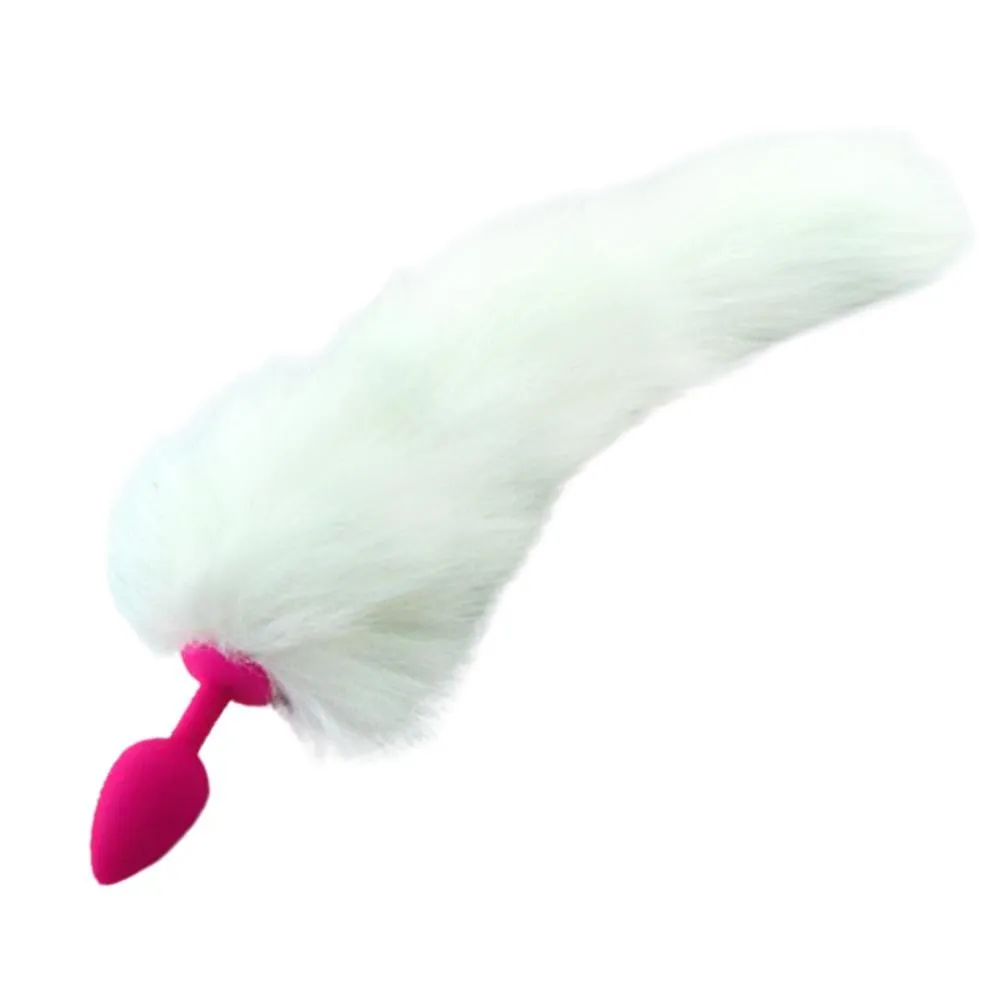 14 White Cat Tail with Pink Silicone Plug