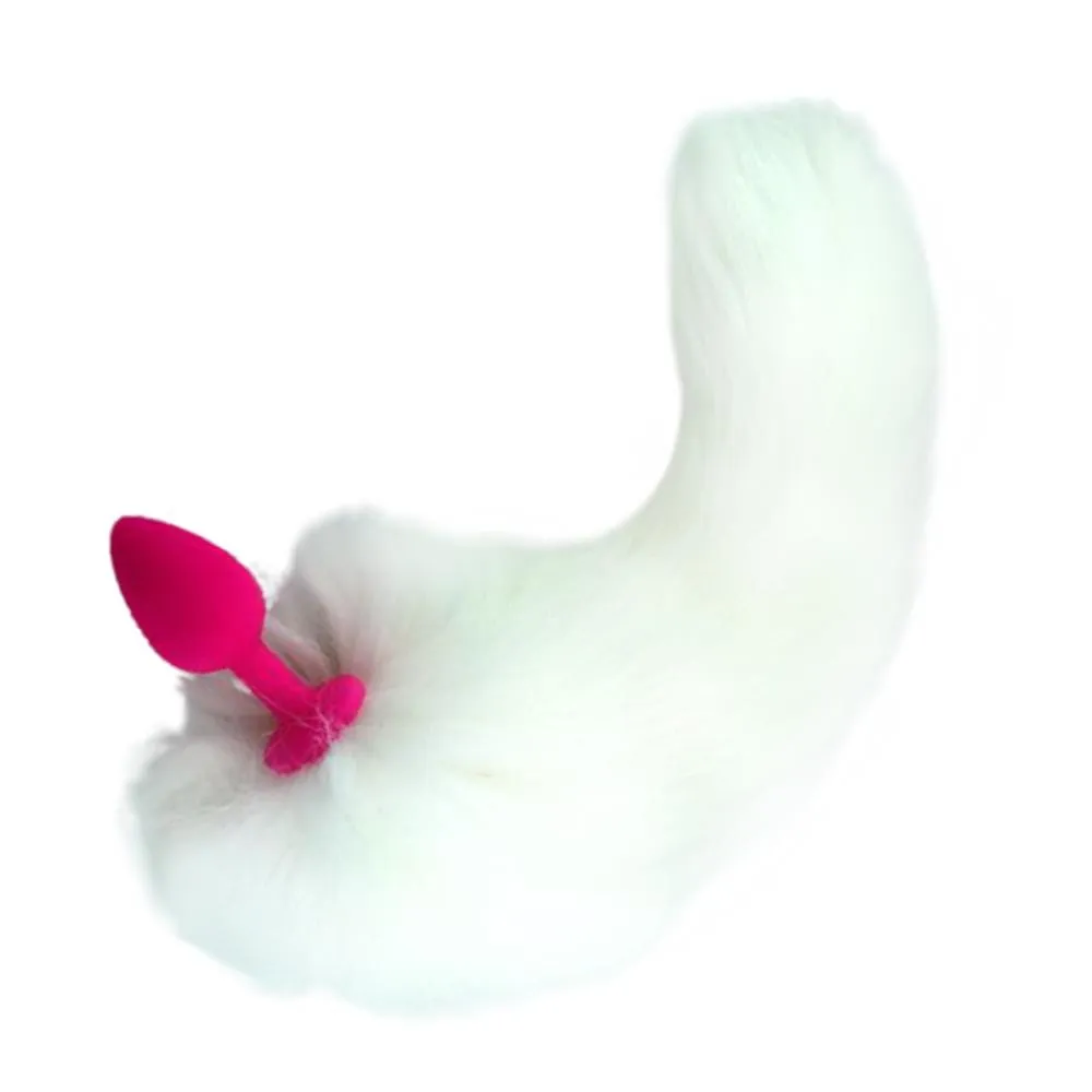 14 White Cat Tail with Pink Silicone Plug