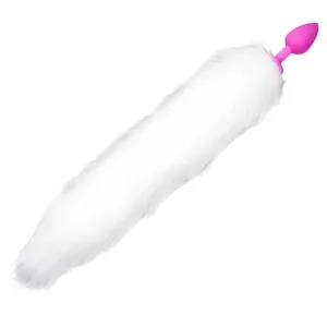 14 White Cat Tail with Pink Silicone Plug