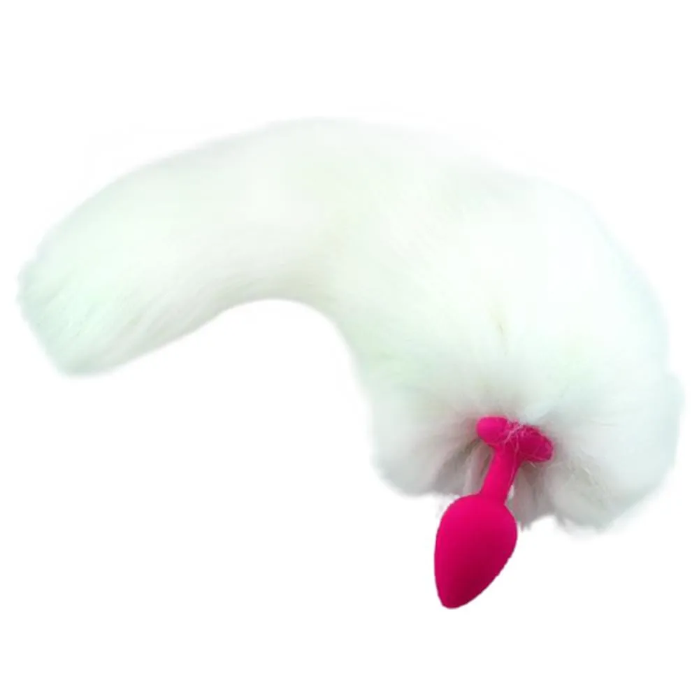 14 White Cat Tail with Pink Silicone Plug