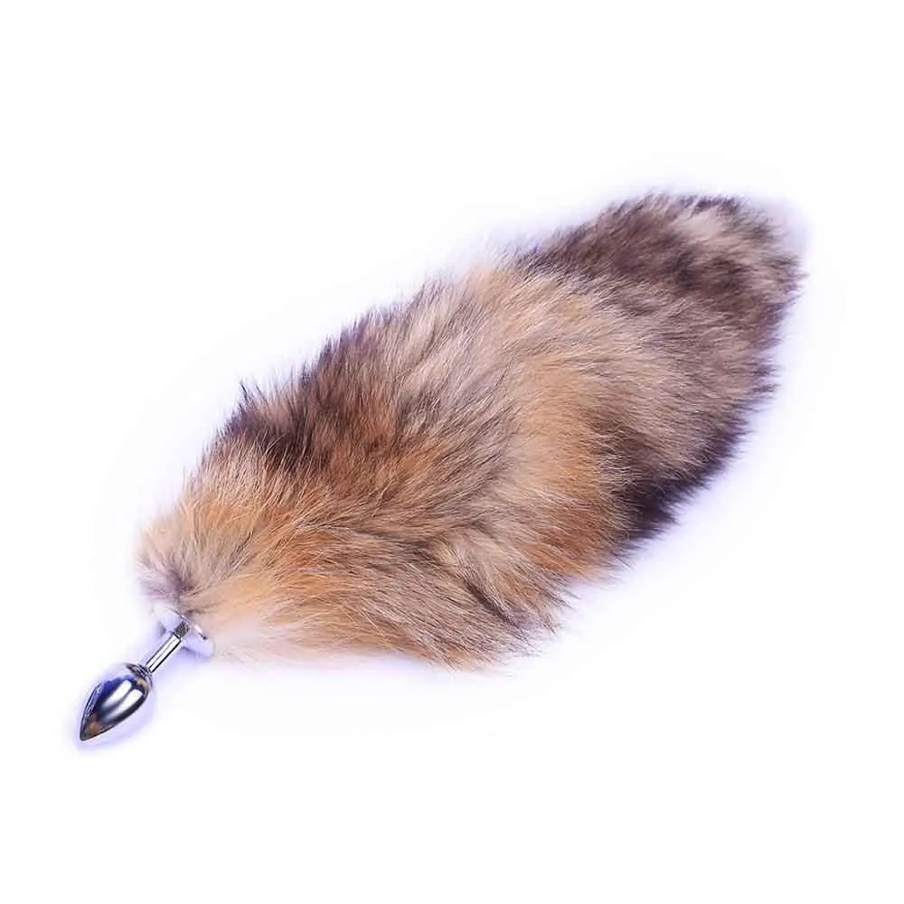 17 Brown Fox Tail Metal Butt Plug. 3 Sizes