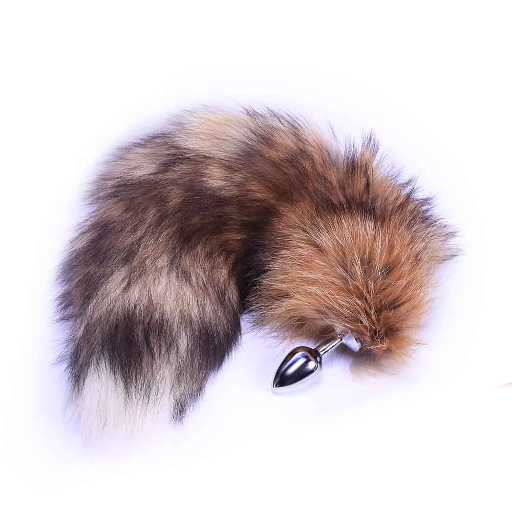 17 Brown Fox Tail Metal Butt Plug. 3 Sizes