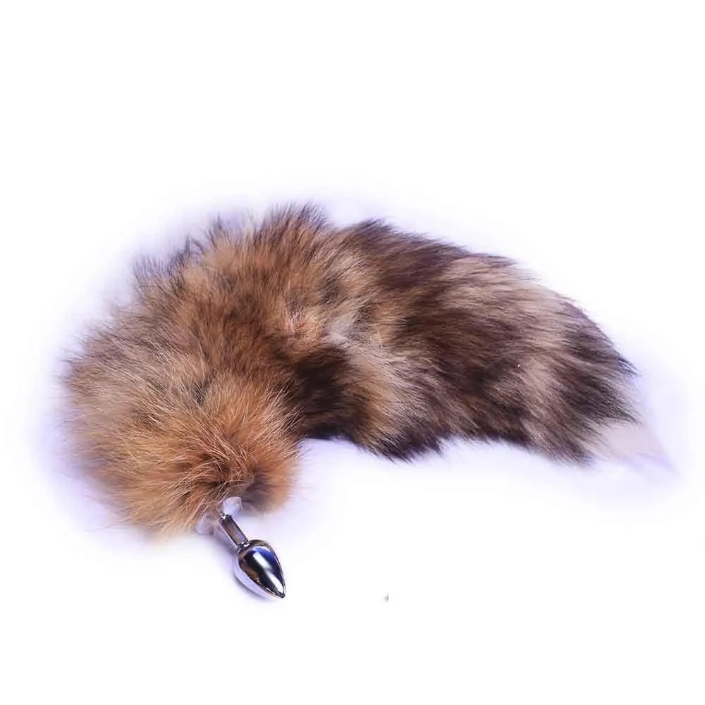 17 Brown Fox Tail Metal Butt Plug. 3 Sizes