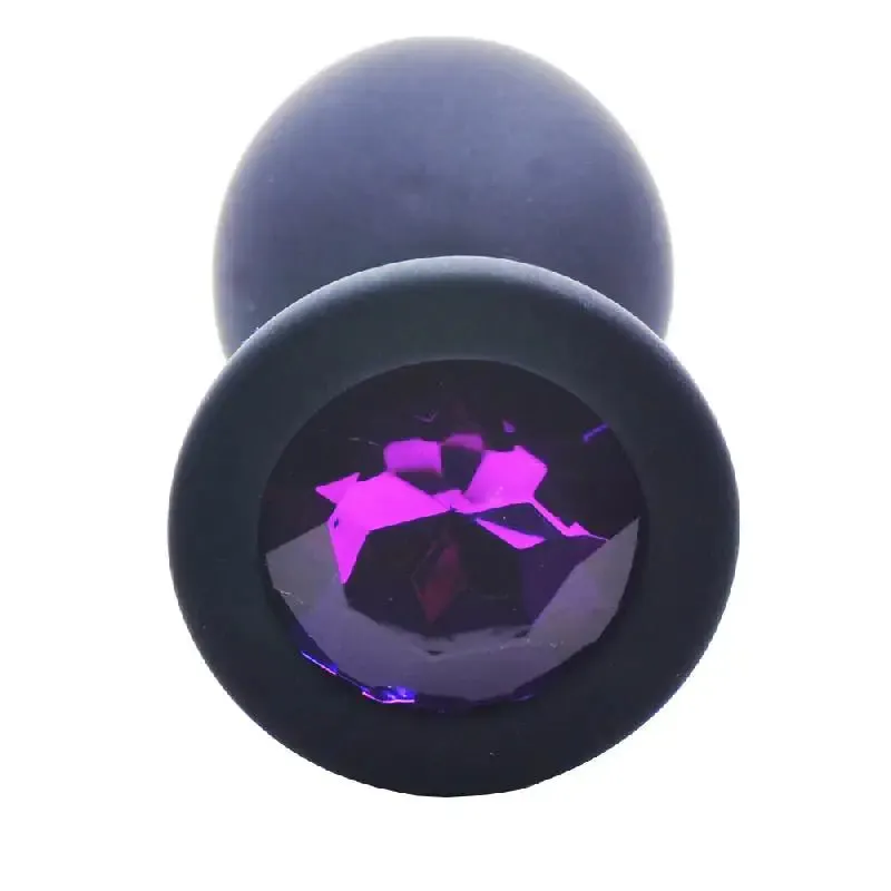 3.5-inch Silicone Black Large Jewelled Butt Plug with Diamond Base