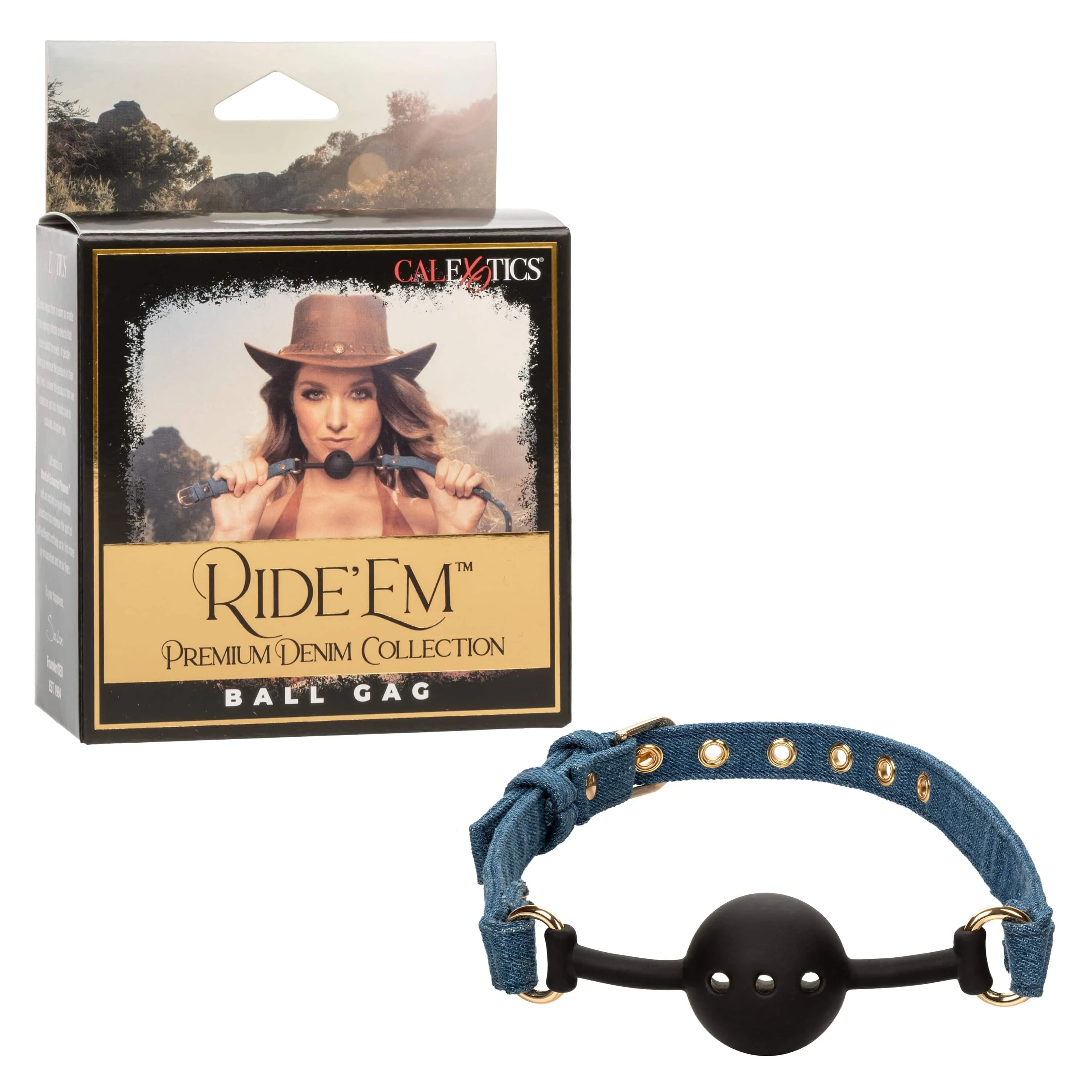 California Exotics - Ride 'em Premium Denim Collection Ball Gag (Blue)