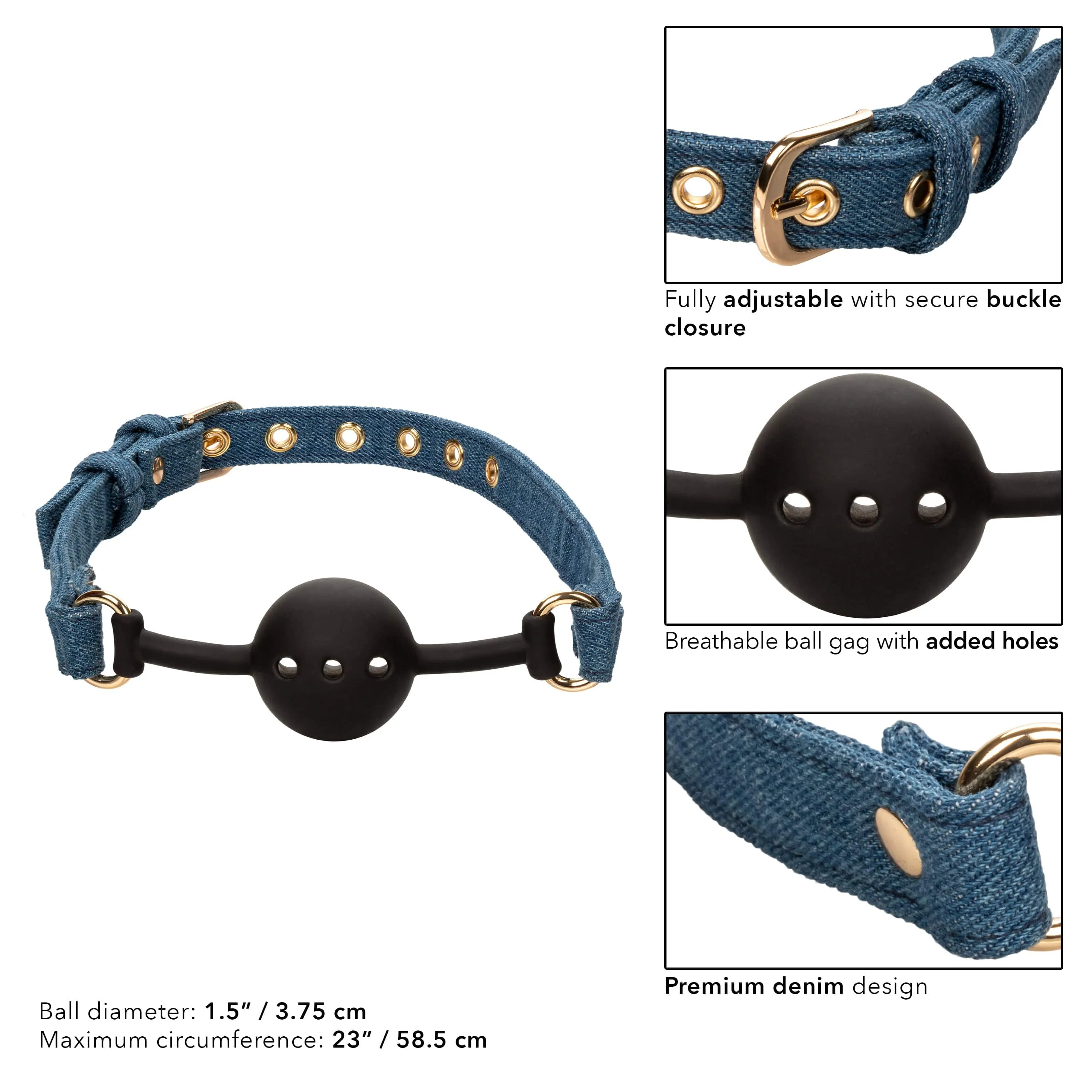California Exotics - Ride 'em Premium Denim Collection Ball Gag (Blue)