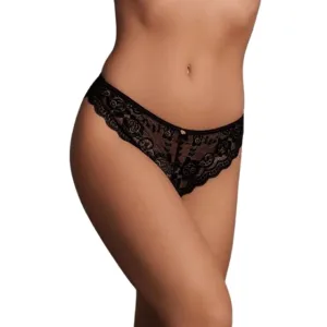 Chilot tanga LE DÉSIR BY SHOTS Claire Elastic Lace Brief. design din dantelă cu decupaj în spate. culoare negru. mărime universală