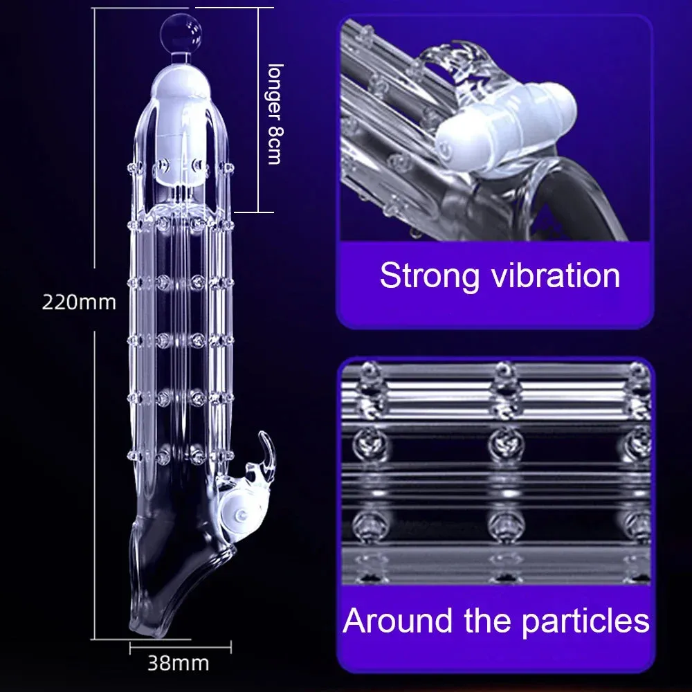 Cock Sleeve Vibrating Penis Enlarger - Vagina Clit Stimulator Condom Male Sex Toy