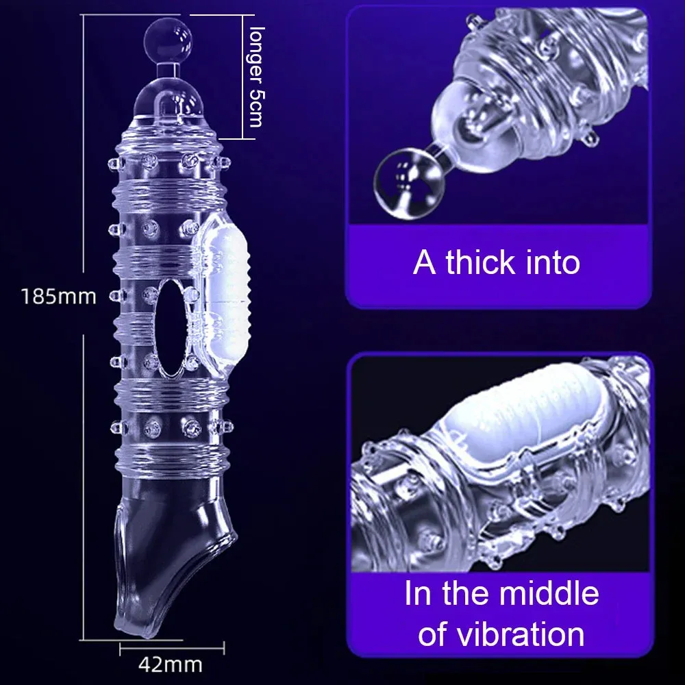 Cock Sleeve Vibrating Penis Enlarger - Vagina Clit Stimulator Condom Male Sex Toy