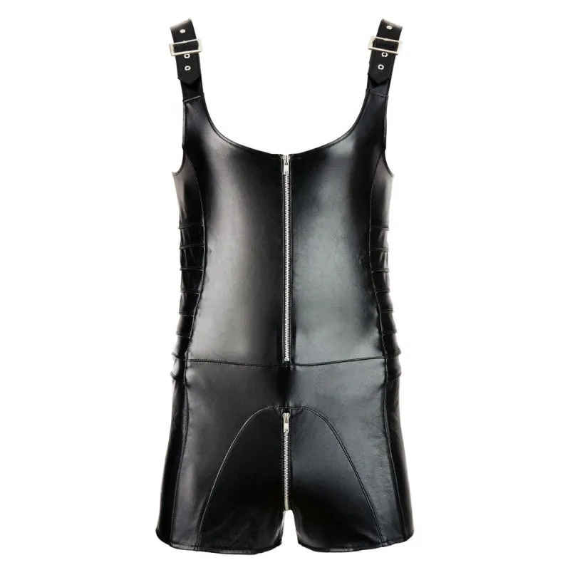 Come Closer Wetlook Playsuit  | 2  Zippers | Open Crotch | Adjustable Buckles