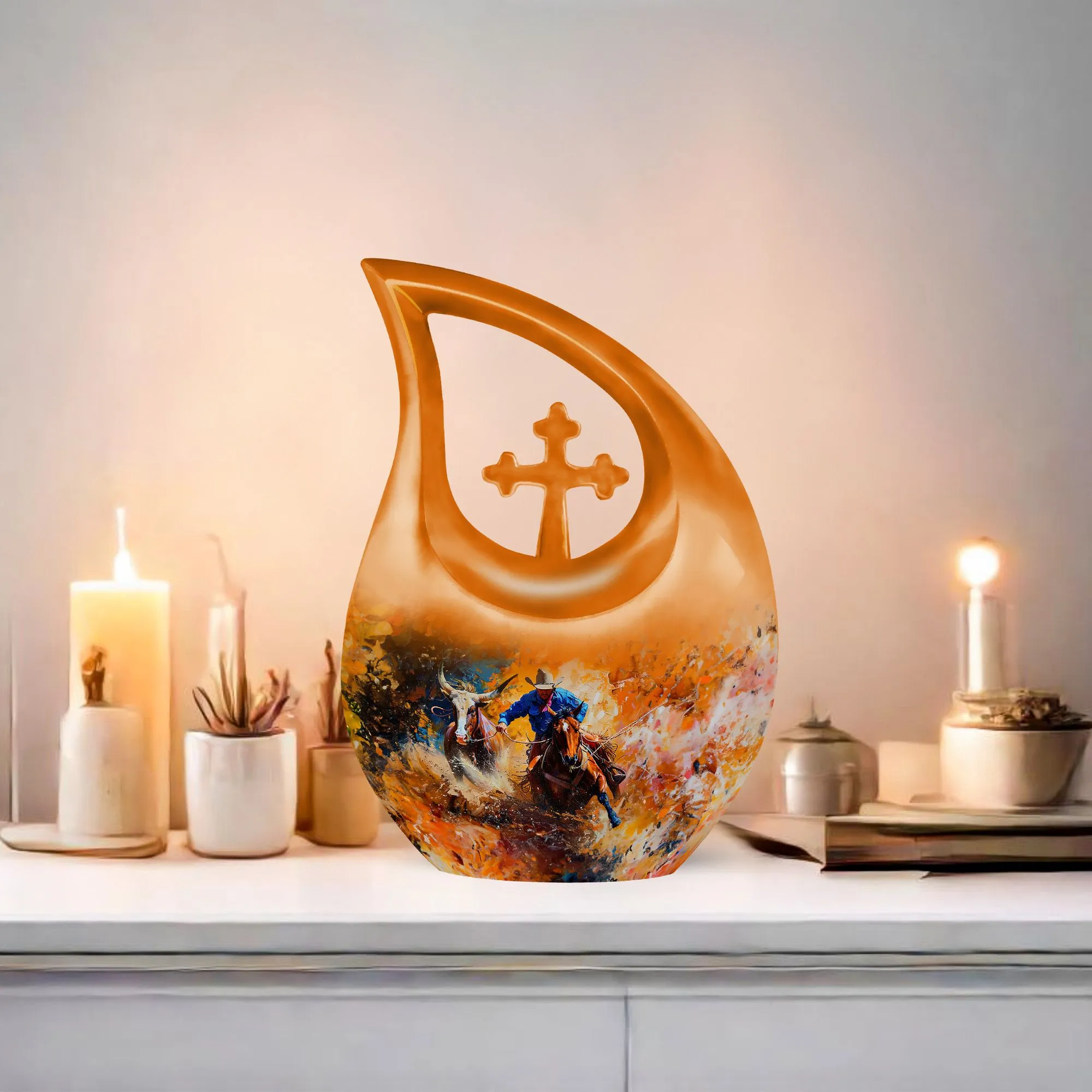 Cowboy Memorial Cremation Urn: Small Urn For Adult Human Ashes