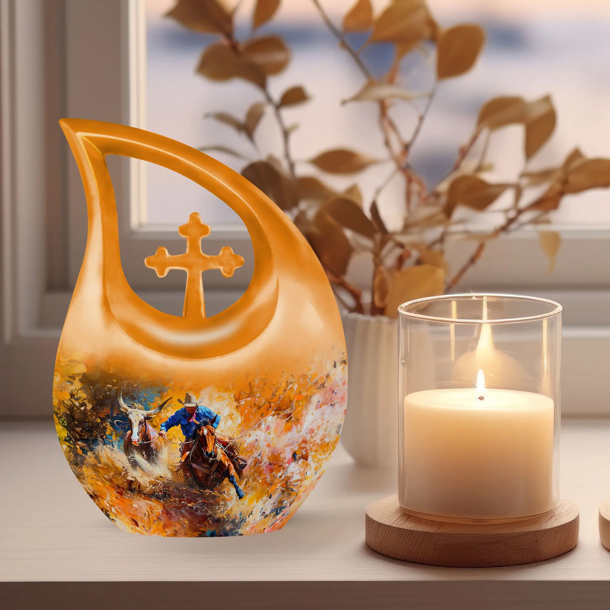 Cowboy Memorial Cremation Urn: Small Urn For Adult Human Ashes