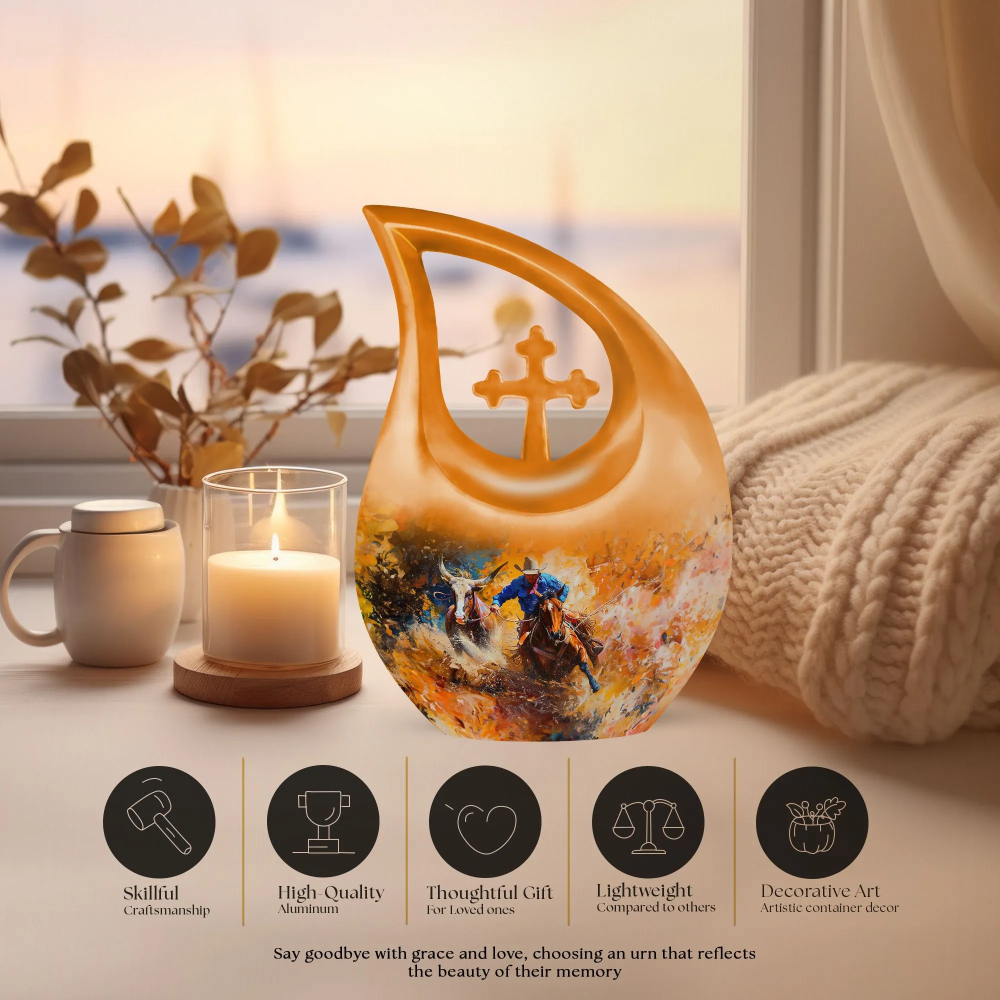 Cowboy Memorial Cremation Urn: Small Urn For Adult Human Ashes