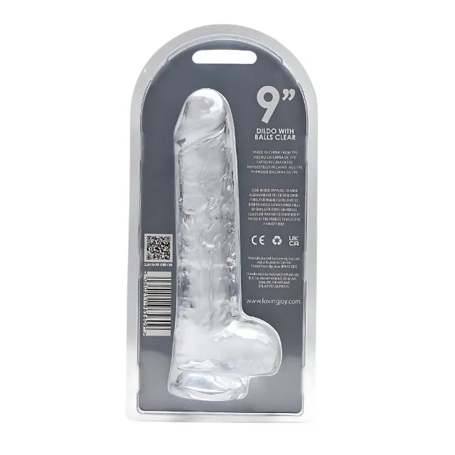 Dildo LOVING JOY 9 Crystal Dildo with Balls. design realist cu testicule. bază cu ventuză. lungime 24 cm. transparent (N12188)