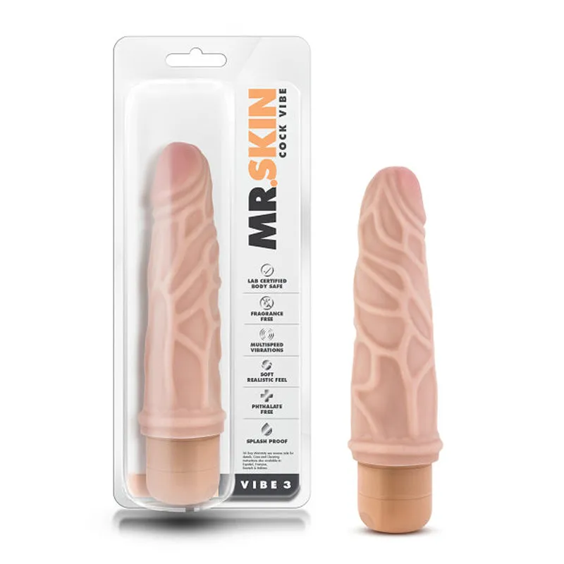 Dr. Skin Vibe 3 Realistic 7.25 in. Vibrating Dildo Beige