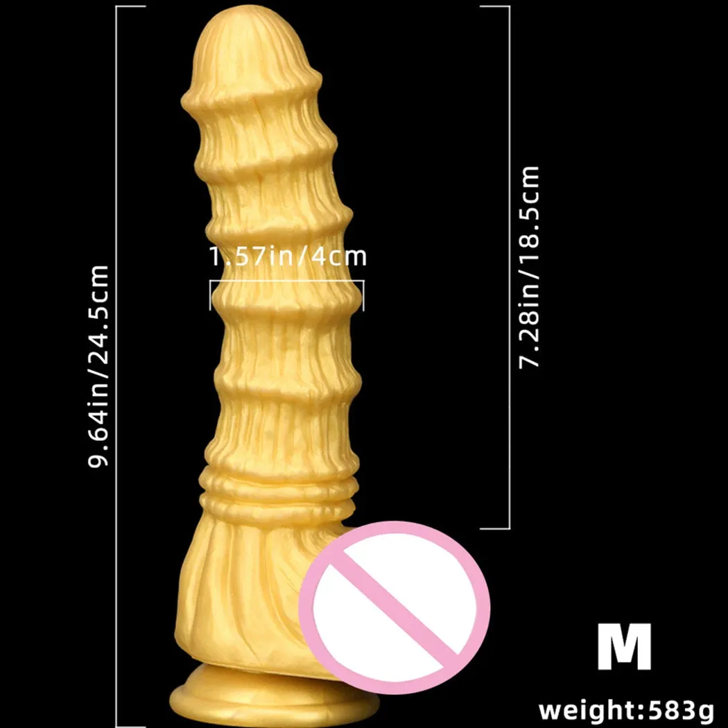 Huge Fantasy Anal Dildo Butt Plug - Golden Knotted Silicone Dildos Suctions Cup Sex Toy