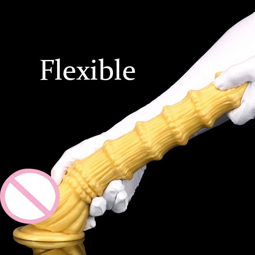 Huge Fantasy Anal Dildo Butt Plug - Golden Knotted Silicone Dildos Suctions Cup Sex Toy