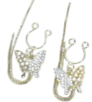 Inspire Non Piercing Gold Butterfly Nipple Ring | Pearls | 2 Tassels