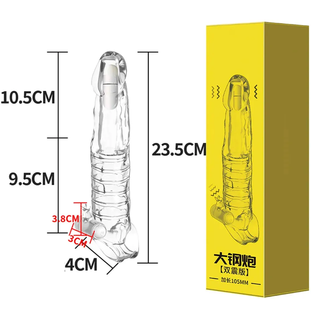 Jelly Silicone Cock Sleeve Vibrating Penis Extender Delay Ejaculation Condom Sex Toys for Men