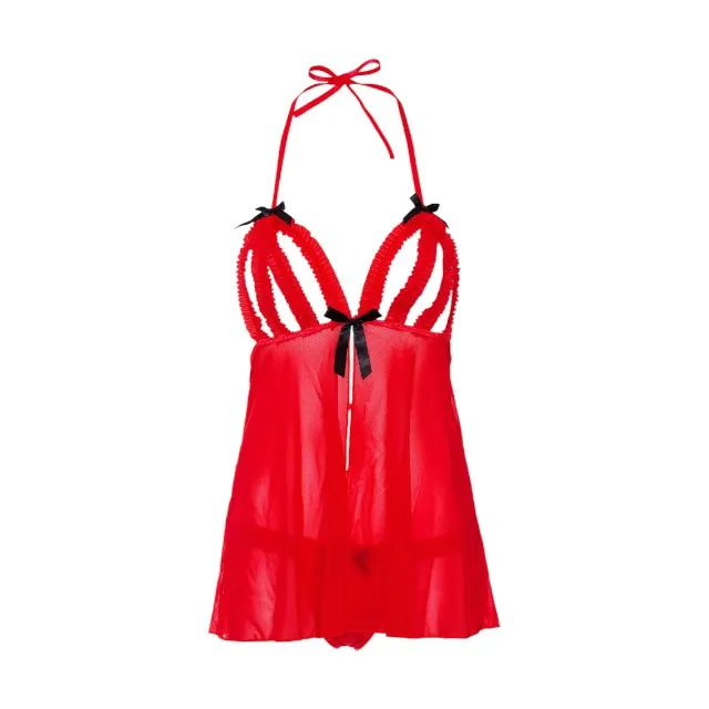Lenjerie sexy 2 piese DARING INTIMATES Peak-A-Boo Ruffle. babydoll cu decupaje și chilot tanga. roșu. mărime L/XL. model 75124 (75124L)