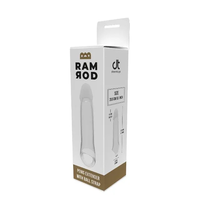 Manșon DREAMTOYS RAMROD. pentru extensia penisului. material moale și fleixibil. lungime 20.5 cm. transparent