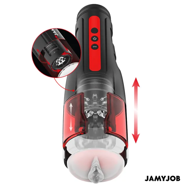 Masturbator automat JAMYJOB CYCLONE. 10 funcții de rotație 180°. 10 funcții de penetrare automată. rezistent la apă. negru cu roșu