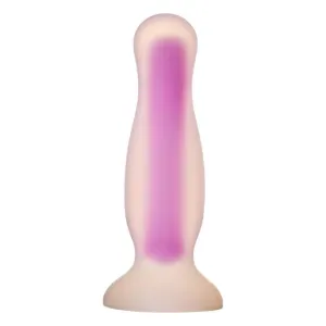 Plug anal DREAMTOYS Radiant Glow in the Dark. model cu strălucire în întuneric. lungime 12.5 cm. diametru 3.2 cm. mărime M. mov