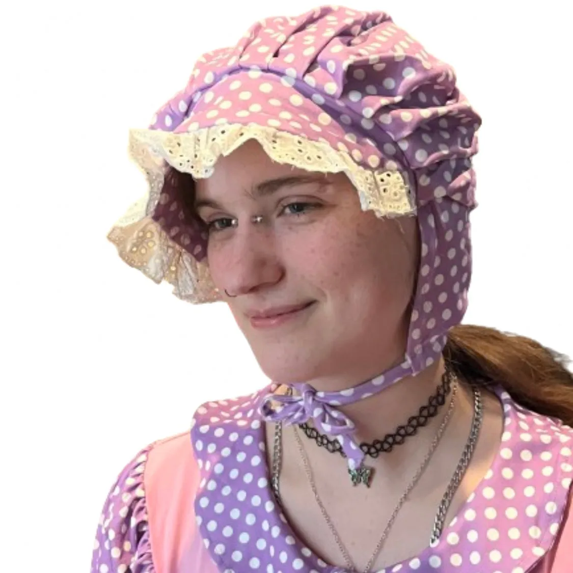 Purple & White Polka-Dot Adult Baby Bonnet