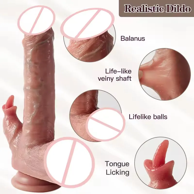 Realistic Dilido Thrusting G Spot Anal Vibrator Tongue Clit Licking Stimulator Female Sex Toy