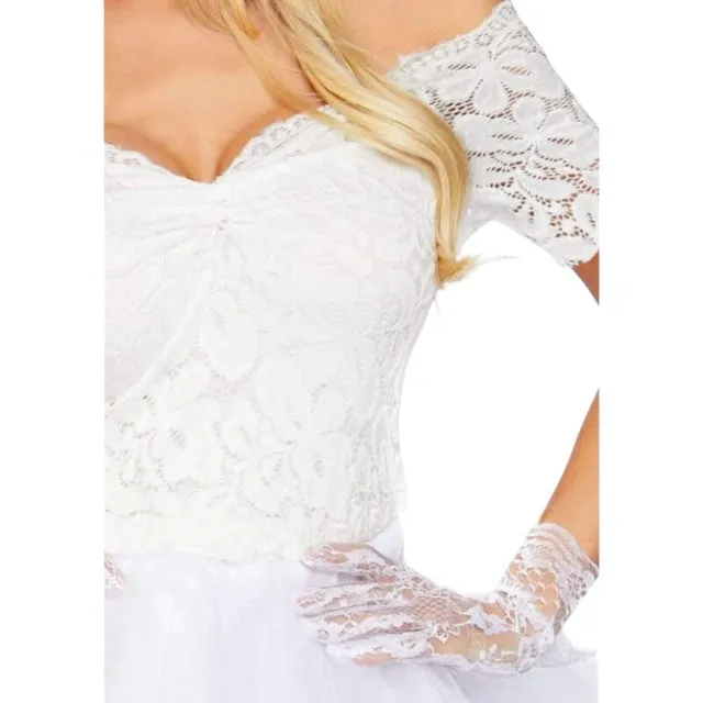 Rochie de mireasă LEG AVENUE Blushing Bride. costum roleplay cu jartiere și voal incluse. culoare alb. mărime M/L (86826)