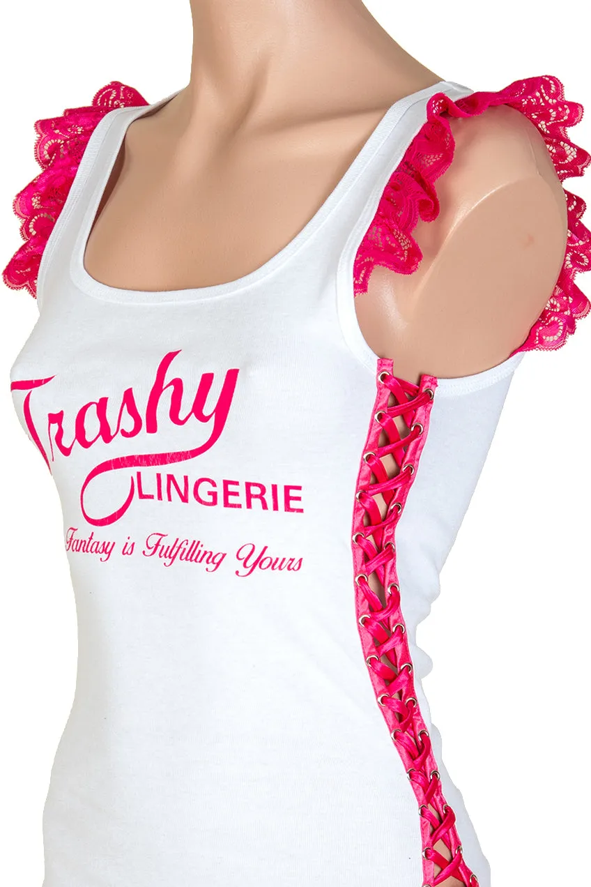 Trashy Cropped Lace-Up Ruffle Tank Top