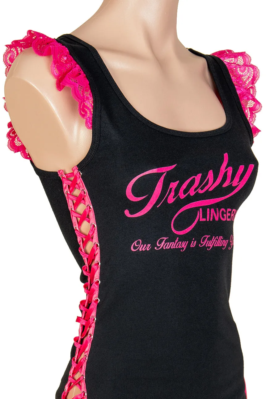 Trashy Cropped Lace-Up Ruffle Tank Top