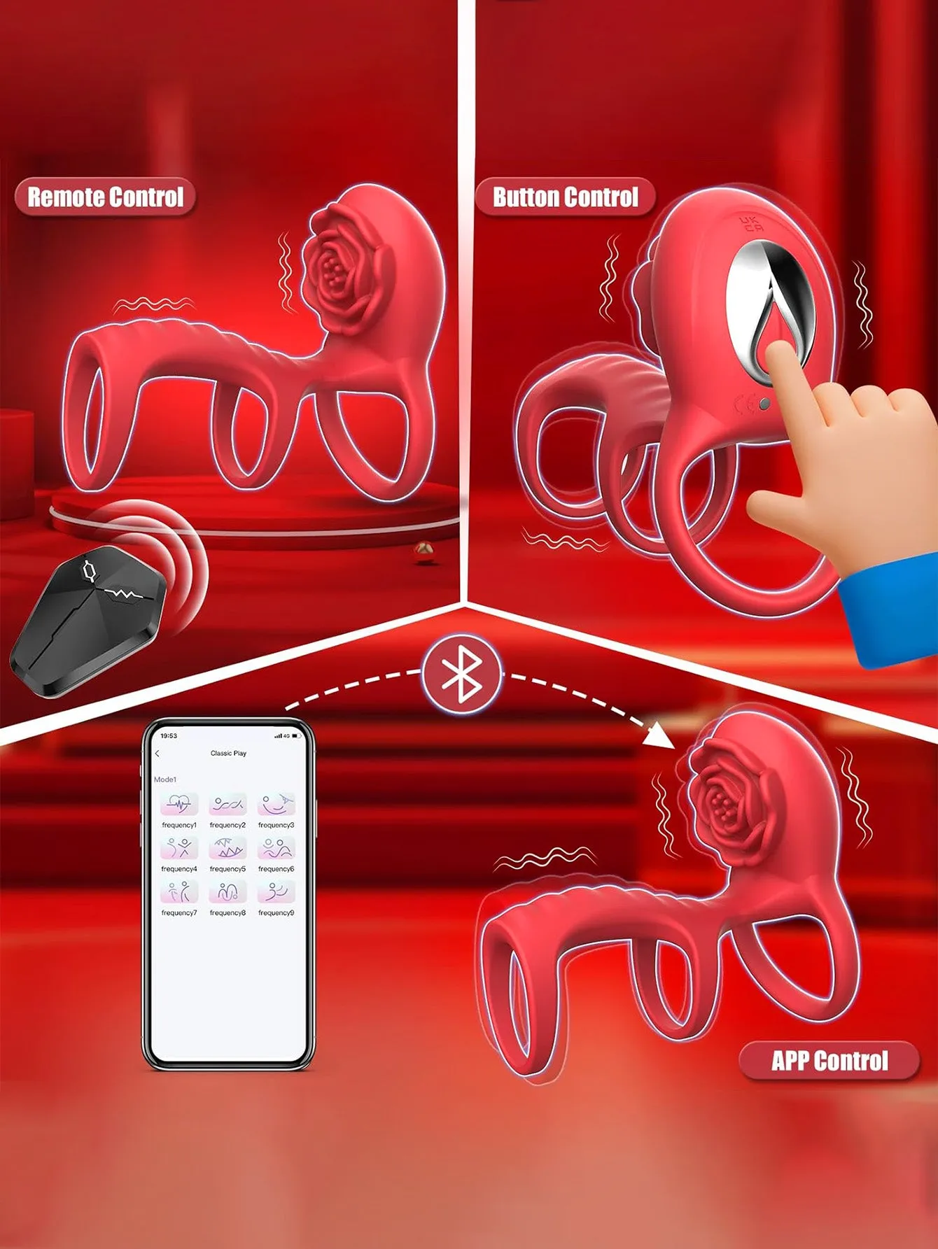 Triple Vibrating Cock Ring Couple Sex Toys - APP Remoter Control Clit Stimulator Rose Toy