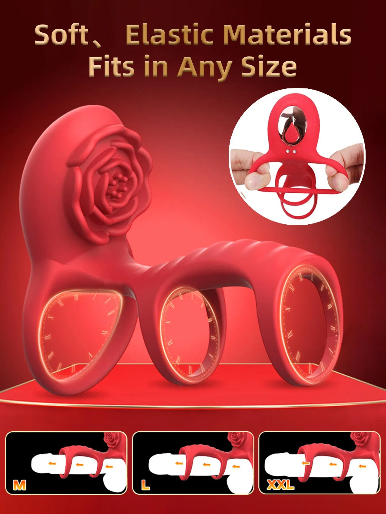 Triple Vibrating Cock Ring Couple Sex Toys - APP Remoter Control Clit Stimulator Rose Toy