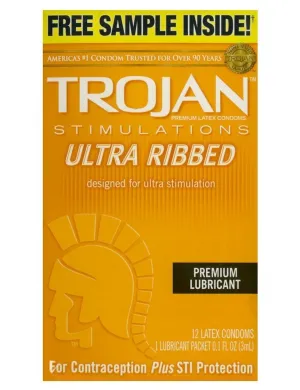 Trojan Ribbed  Condoms. 12 Pk