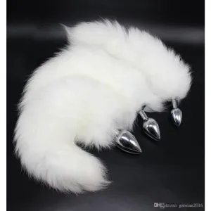 White Fox Tail Metal Butt Plug Medium